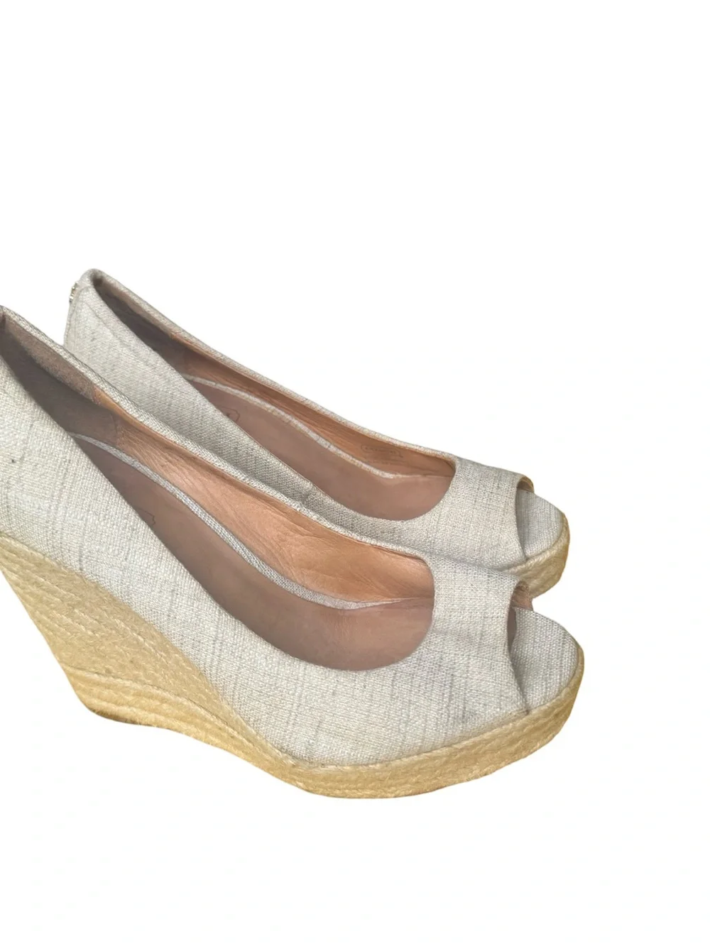 VTG y2K COACH Milan Beige Espadrille Wedge Platform Heels Peep Toes Shoes Size 6